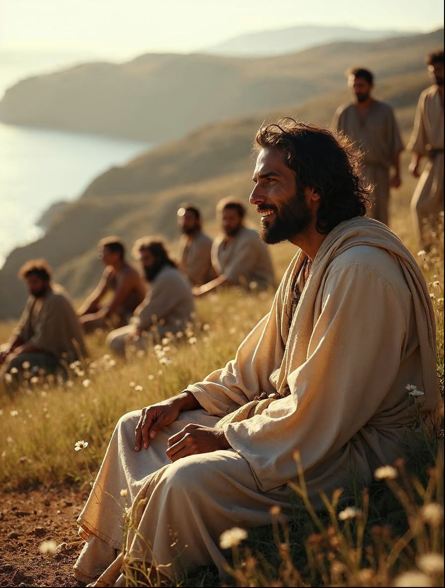 Jesus teaches a crowd on a hillside above the Sea of Galilee, the sermon behind what the Church of Christ believes
