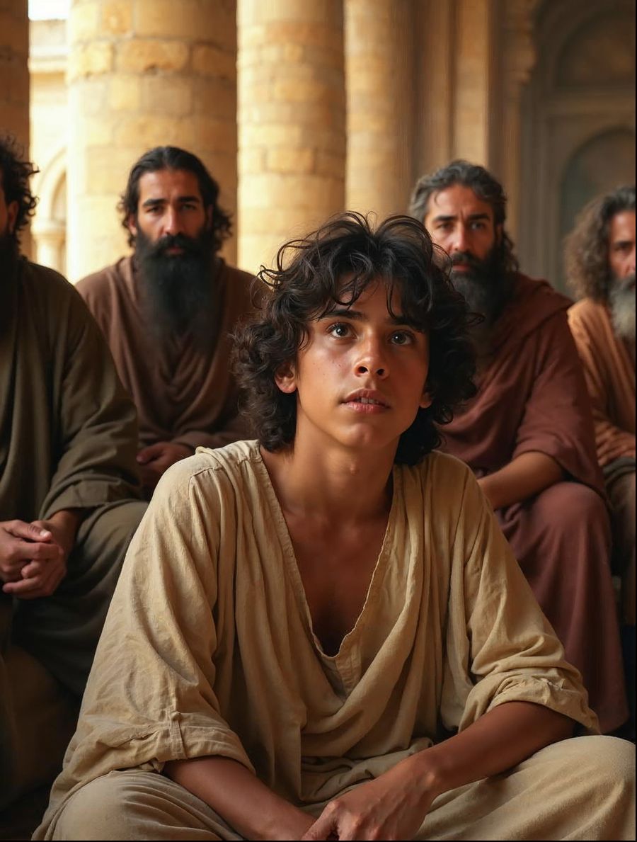 Young Jesus sits among teachers in the temple courts, a lesson told at our church of Christ in Laudium